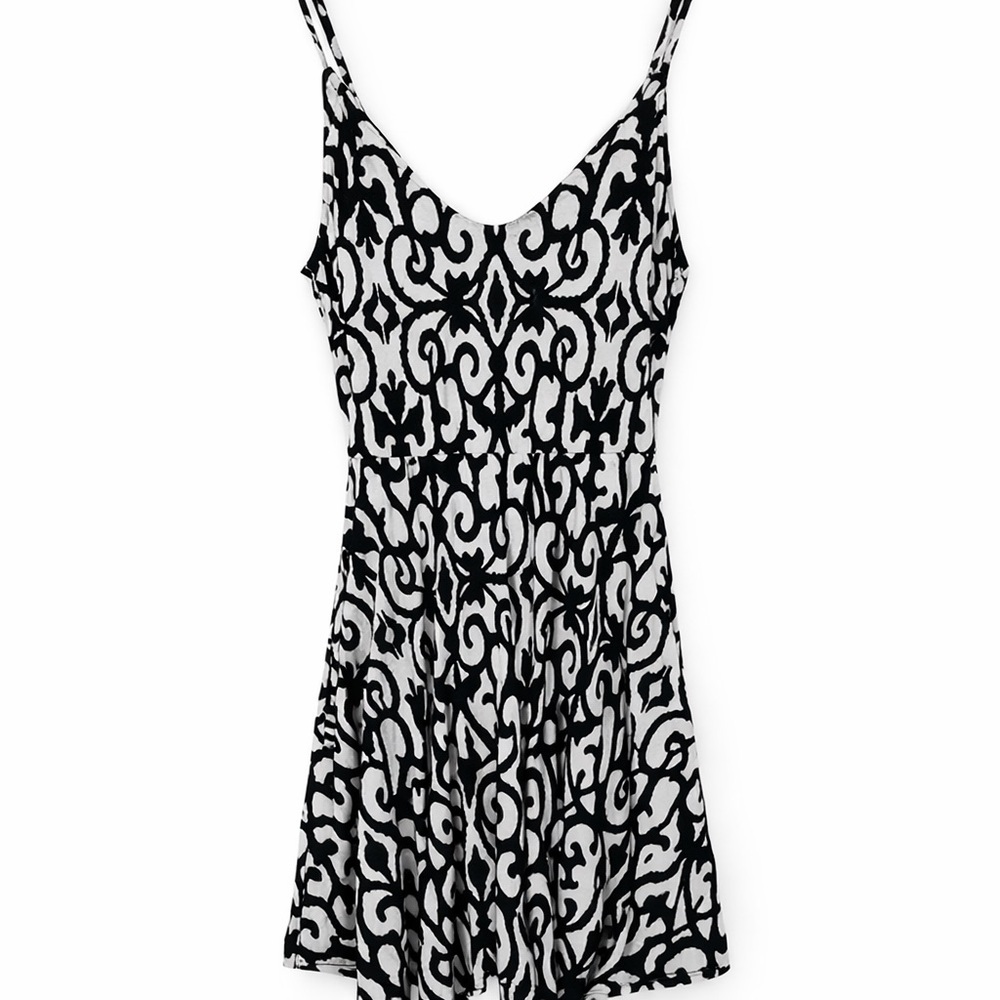 Olive tree Women's Black Geometric damask Sleeveless Mini Dress V-Neck Casual